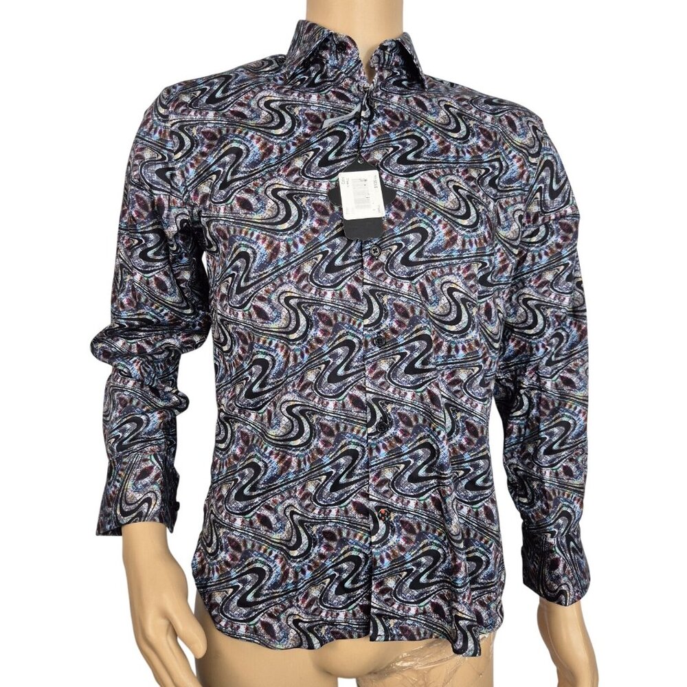Visconti Black Men's Size S stretch Button up Long Sleeve shirt Multicolor (51) - Picture 2 of 9